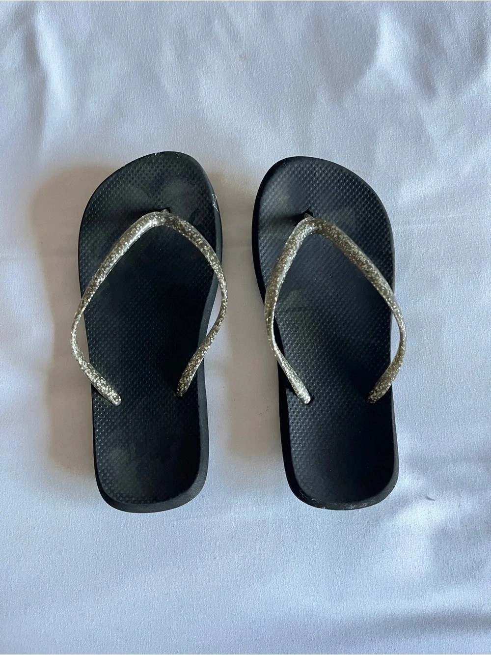 Black Glitter Flip Flops Sandals Slip On Summer Shoes Size Kids 1
